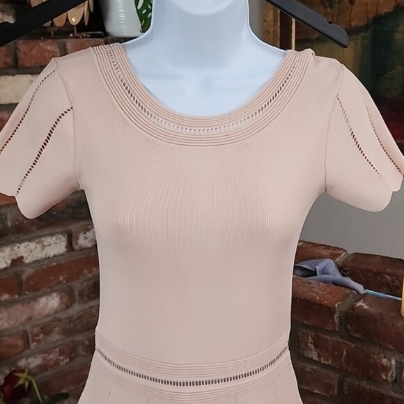 Sandro Paris Blush Pink Fit & Flare Knit Dress Short Sleeve A-Line - Picture 4 of 16
